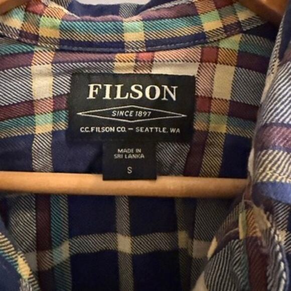 Filson Mens Plaid Flannel Button Down Shirt Sz S Blue Red Yellow Cotton Outdoors - Picture 2 of 7
